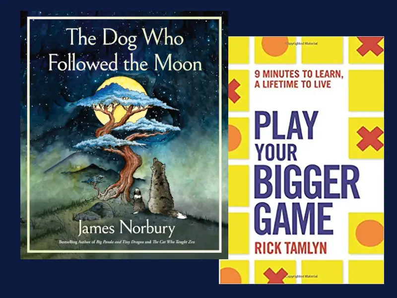 The Dog Who Followed the Moon and Play Your Bigger Game book covers
